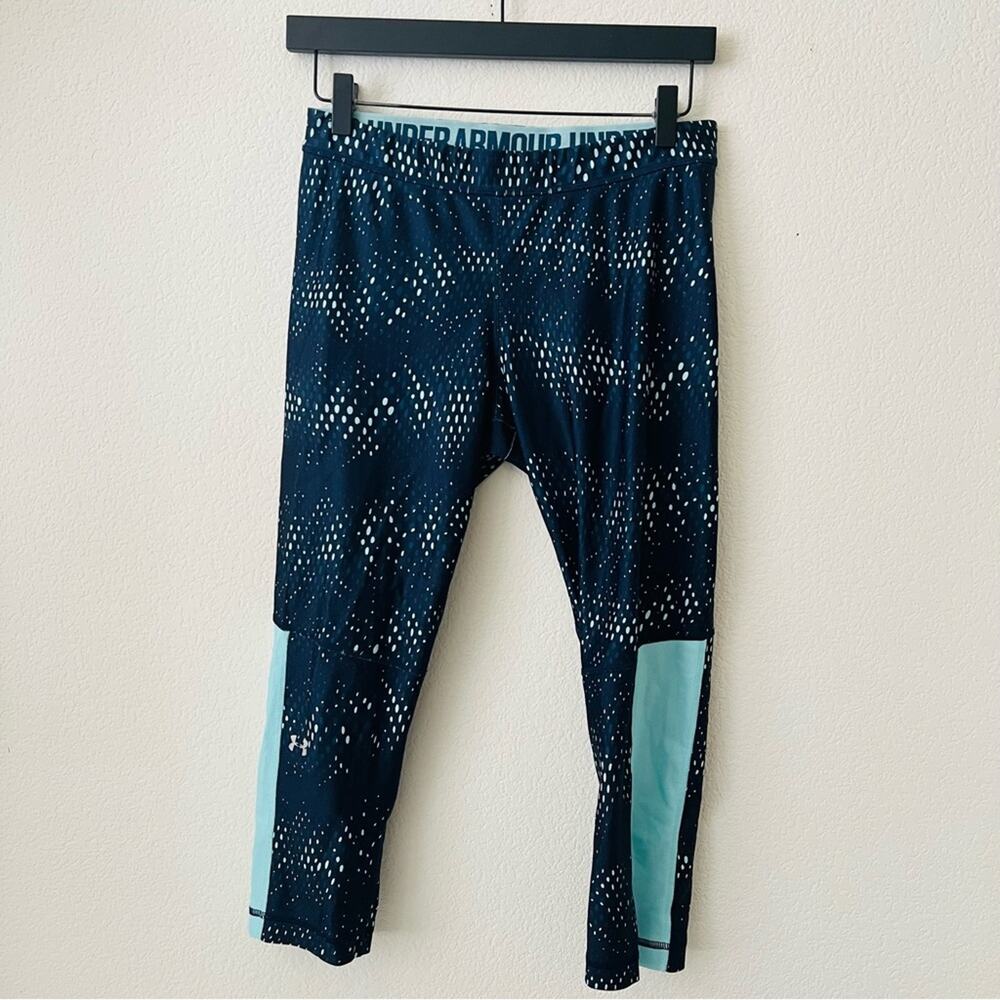 Under Armour Compression Navy Blue Aqua Mint Green Dot Print Crop Capri Leggings